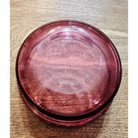 Corning VISION Casserole Baker Bowl Cranberry Ribbed C-16-B 1 pint capacity - Picture 6 of 6